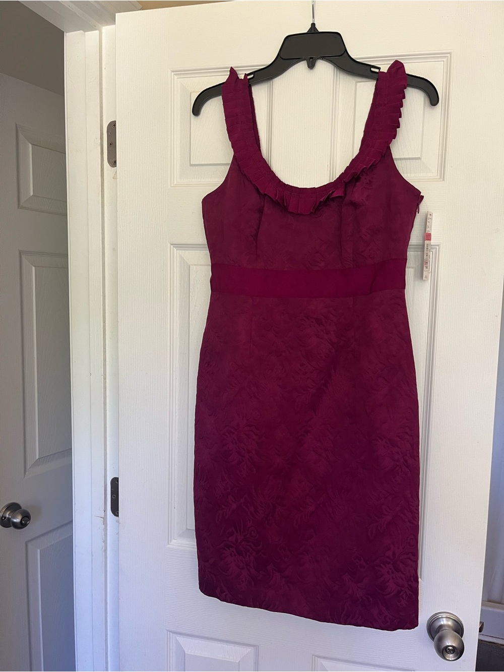 NWT Women's Ruffled Neck Sheath Dress in Deep Berry
